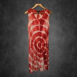 Boho Tie-Dye Sleeveless Embroidered Buttondown Dress - Red